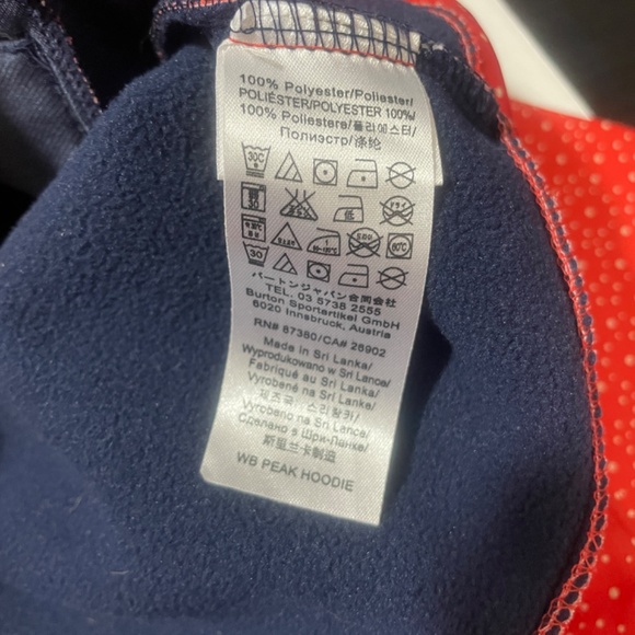 Burton WB Peak Hoodie Medium Snowbarding Logo Fleece Lined Colombo 100% Polyeste - Picture 4 of 7